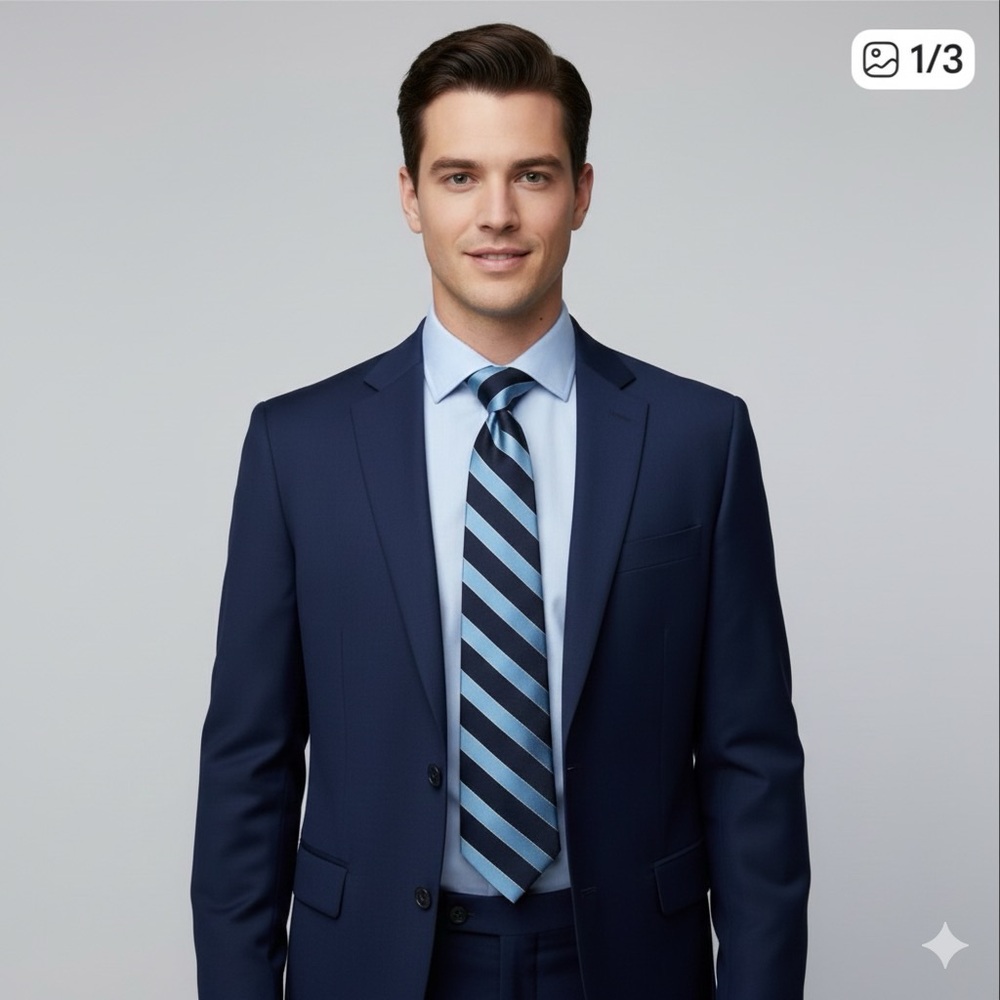 Tommy Hilfiger Diagonal Light and Dark Blue Stripes Necktie, 100% silk